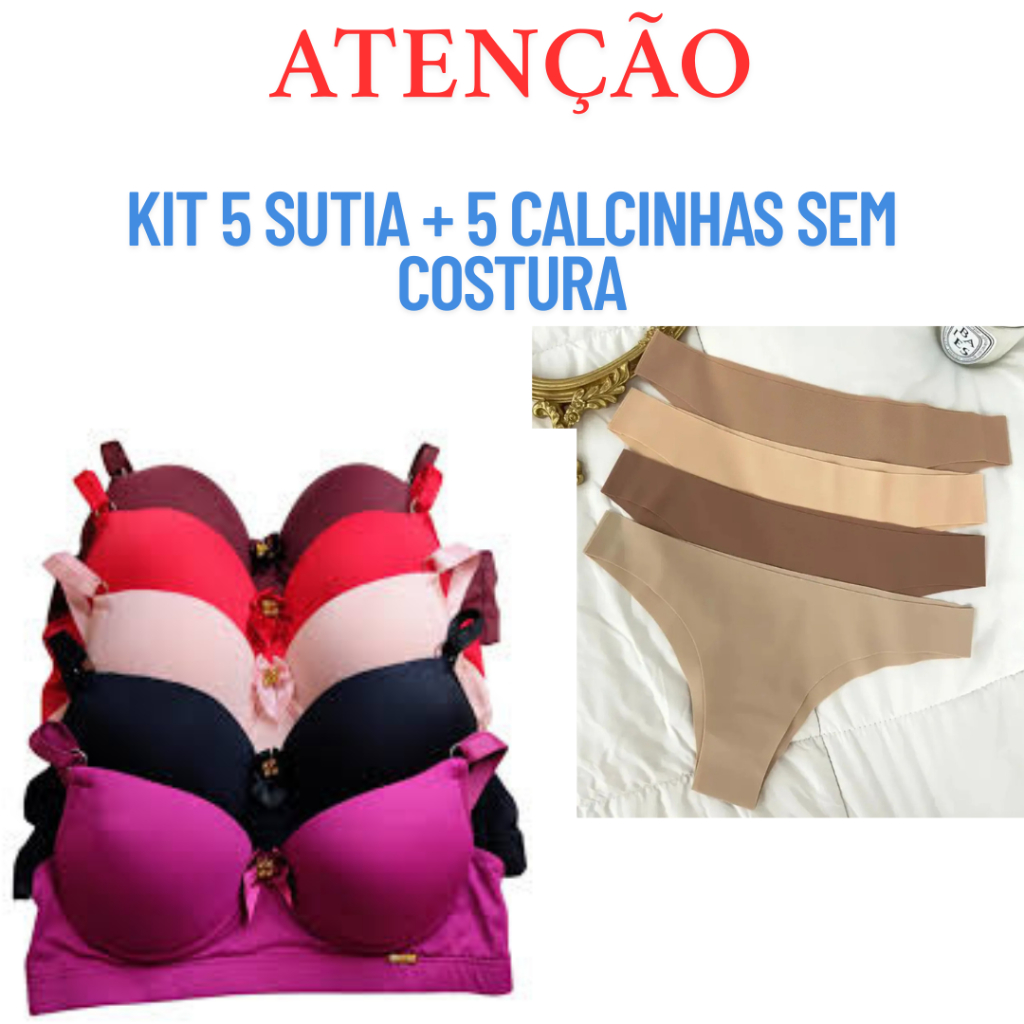 kit c/5 Sutiã push-up Soutien Sutien Sutian com bojo roupa intima Lingerie Feminina +5 Calcinha SEM COSTURA