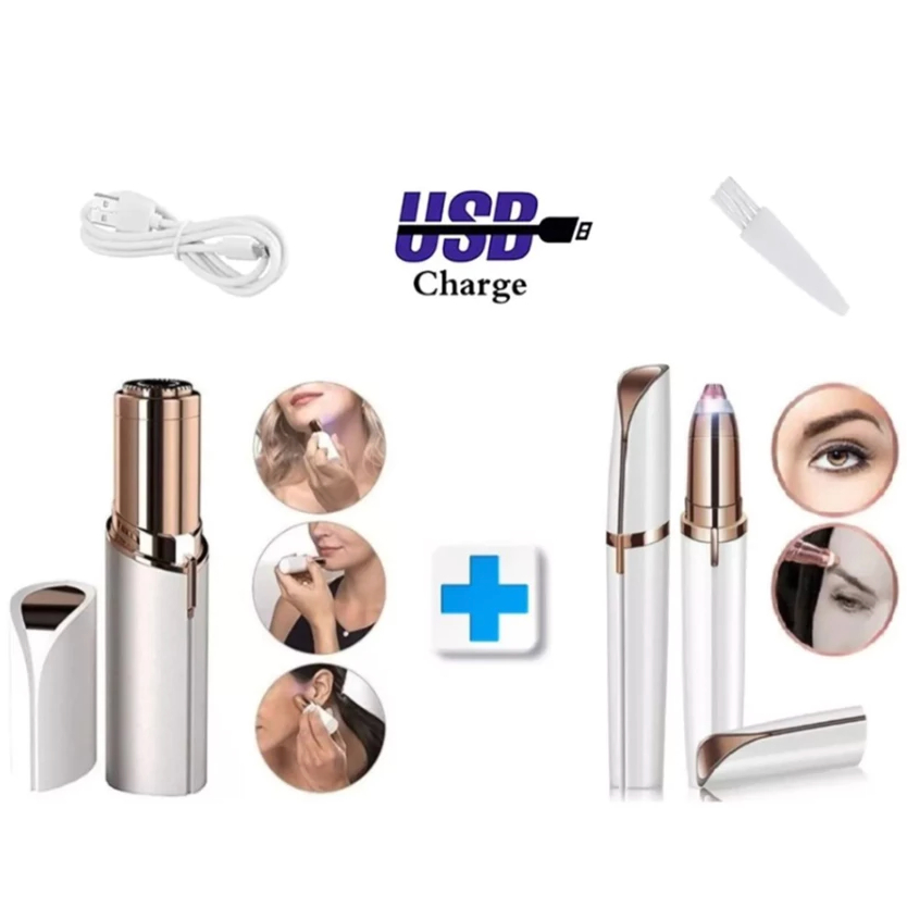 Kit Depilador Caneta Sobrancelha E Depilador Batom Buço Removedor e Aparador de Pelos Portátil Recarregável USB em Oferta na Shopee