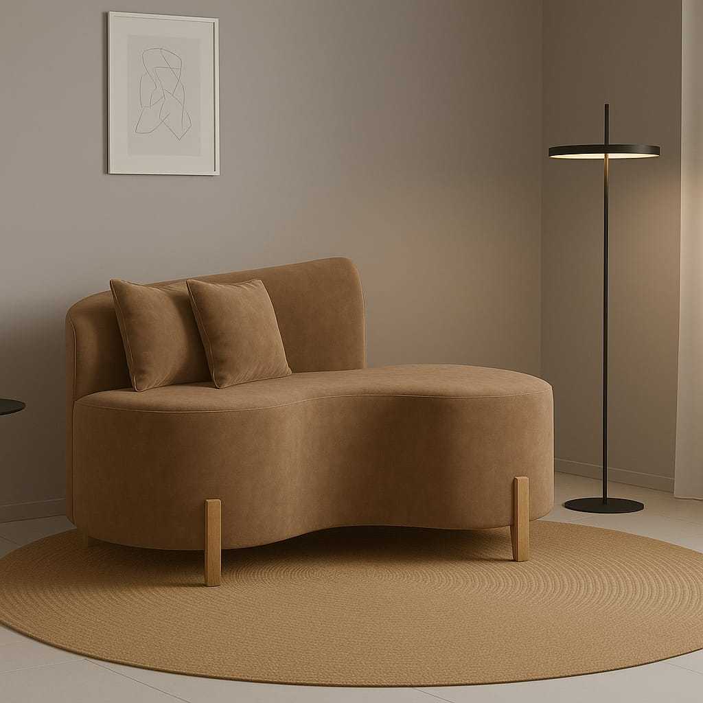 Sofá Orgânico Namoradeira Curvo Visammer Com Tecido Veludo Decorativo C/02 Almofadas Com Espumas D26