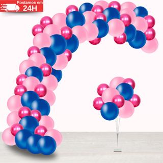 Kit 125 Balões Festa Azul Escuro + Rosa + Pink Cromado/Metalizado Balão Bexiga Festas e Aniversários em Oferta na Shopee
