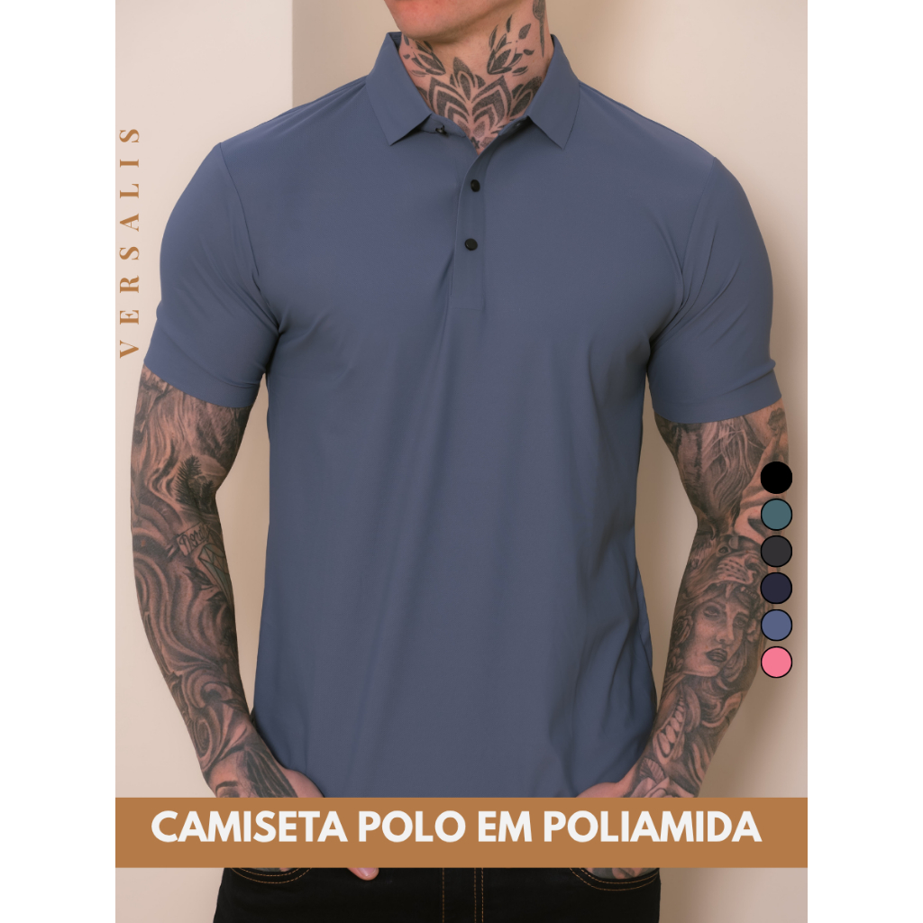 Camiseta Polo Premium Camisa Masculina Tecido Gelado Poliamida Elastico Acabamento Top Sem Costura