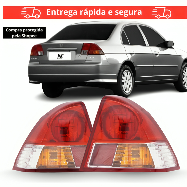 Par/Un Lanterna Traseira Cromado Civic 2004 2005 2006