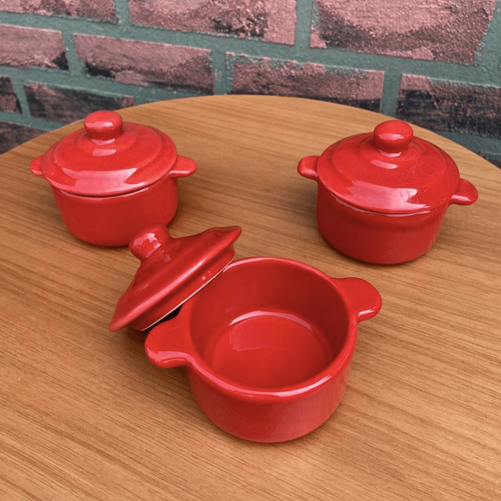 Panelinha Caçarola com Tampa Cerâmica p/ Entrada Porção Buffet 250 ml Kit 3UN