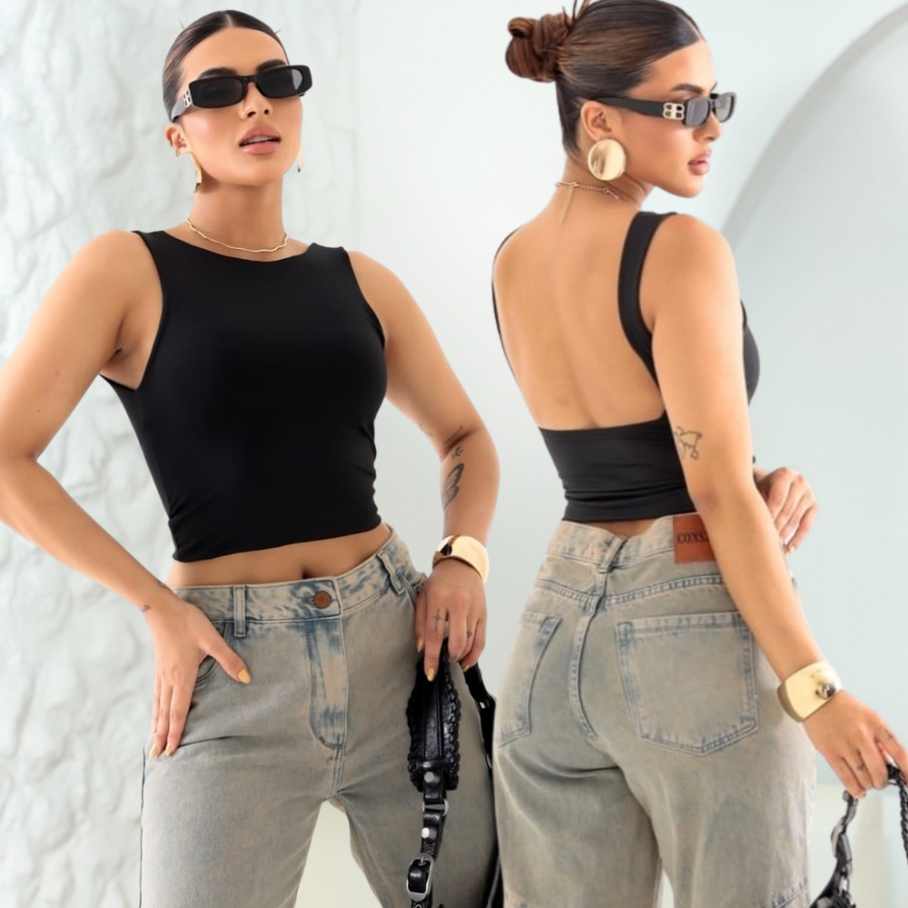 Cropped Feminino Blusa Regata Com Alça Costa Nua Decote Redondo Suplex Forro Duplo Verão Casual em Oferta na Shopee