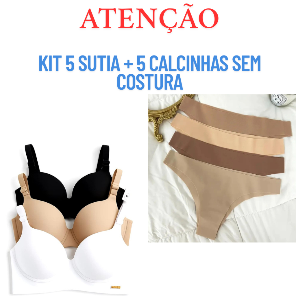 kit 5 Sutiã push-up Soutien Sutien Sutian com bojo roupa intima Lingerie Feminina e 5 Calcinha SEM COSTURA