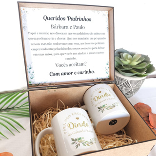 Kit Convite Padrinhos de Batismo – Caneca Personalizada + Caixa MDF Gravada a Laser – Presente em Oferta na Shopee