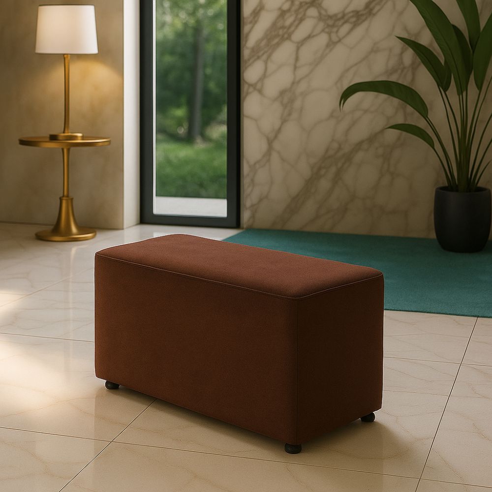 Puff Recamier Banco Kim 70cm Estilo Moderno Orgânico Para Sala Recepção Escritório Suede Marrom