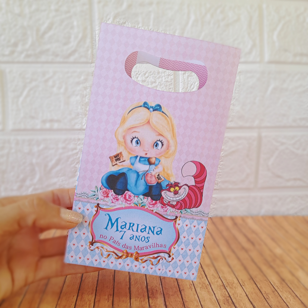 Sacolinha Personalizada Alice no País das Maravilhas BABY Pegue e Monte Festa Infantil Lembrancinha
