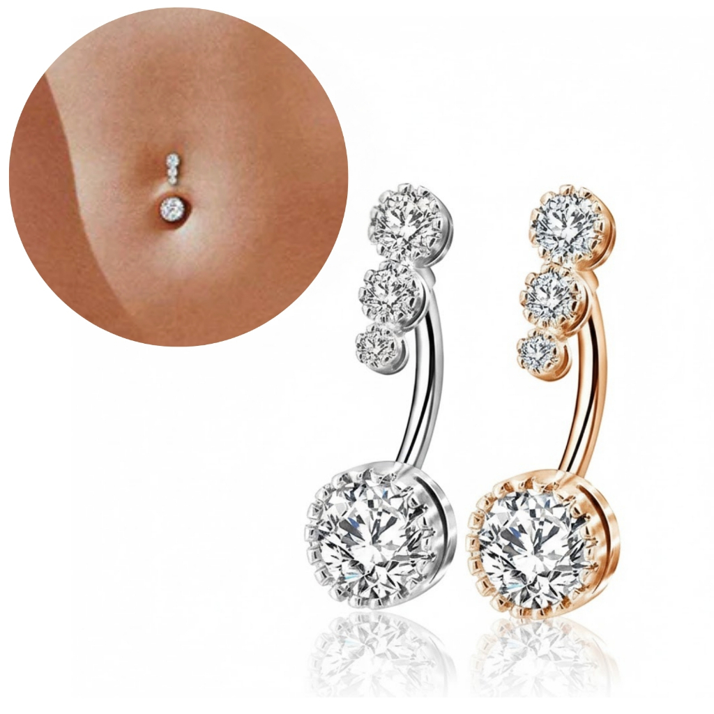 Piercing Umbigo Redondo Ponto de Luz  Zircônia Aço Cirúrgico Dourado Prata Acessórios Feminino Anti Alérgico em Oferta na Shopee