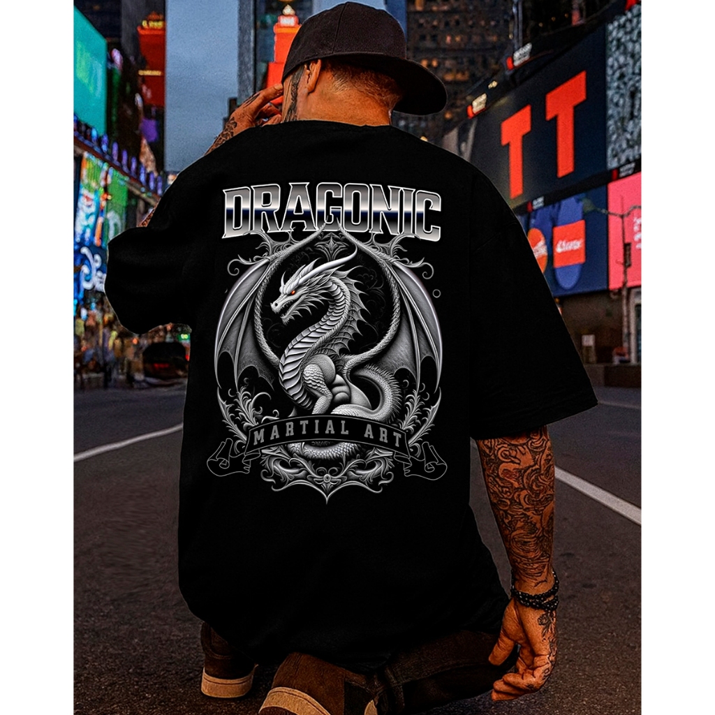Camiseta Streetwear Estampada Dragon Modelo Básica ou Oversized Unissex Malha 100% Algodão Premium