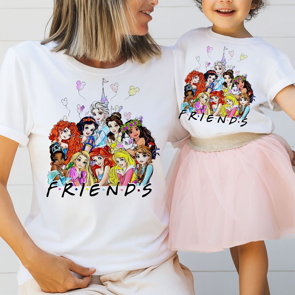 camiseta blusa princesas friends, ADULTO E INFANTIL, blusa personagens criativa, estampa delicada mãe e filha