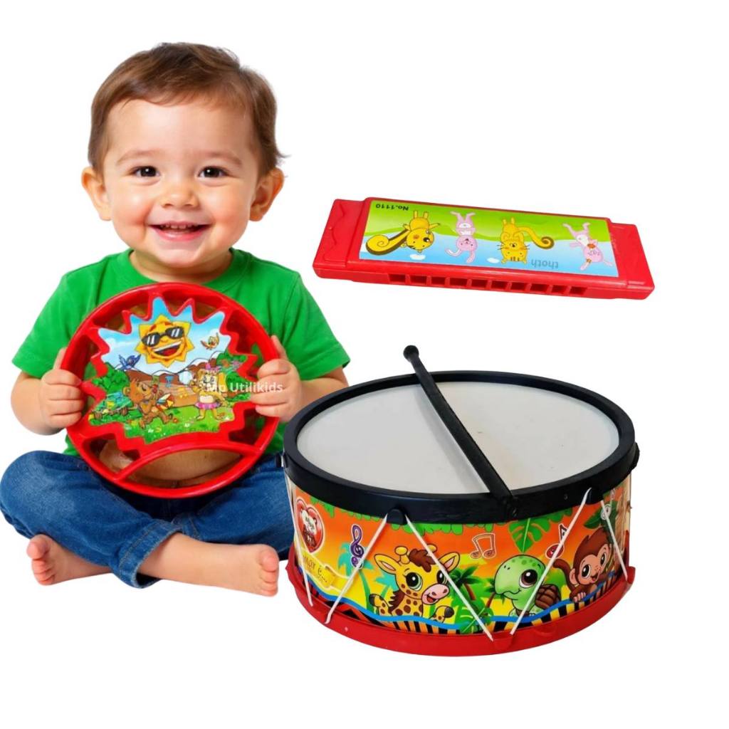 Brinquedo Gaita Kit Infantil Tambor Musical Tambor Grande Pandeiro Divertido Criança