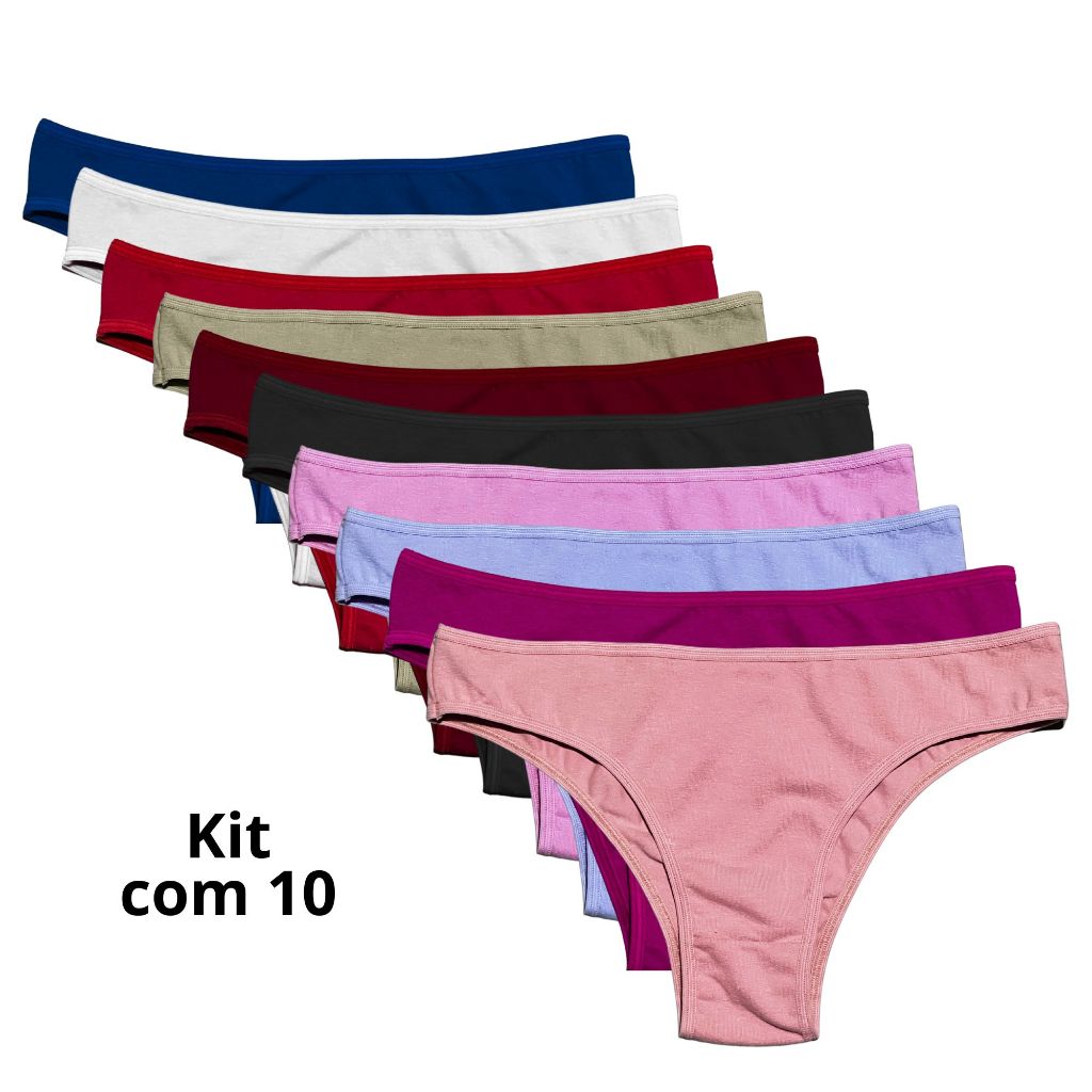 Kit Calcinha Cotton Confort Algodão Tanga Básica Feminina Conforto