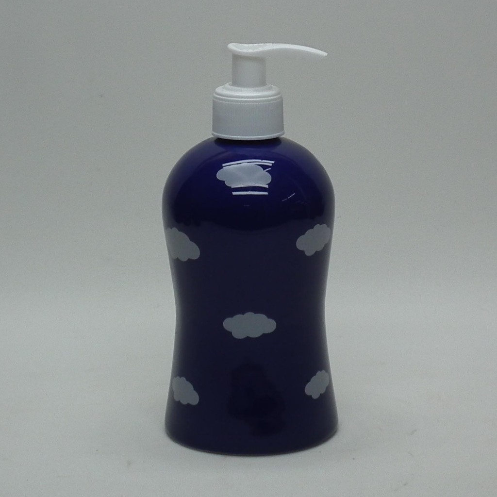 Porta Sabonete Líquido de Porcelana ou Porta Álcool Gel Azul Marinho com Nuvem Branca para kit Higiene Bebe Lavabo