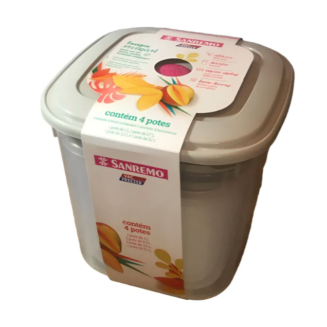 Conjunto 4 potes para mantimentos Sanremo quadrado tamanhos variados em Oferta na Shopee