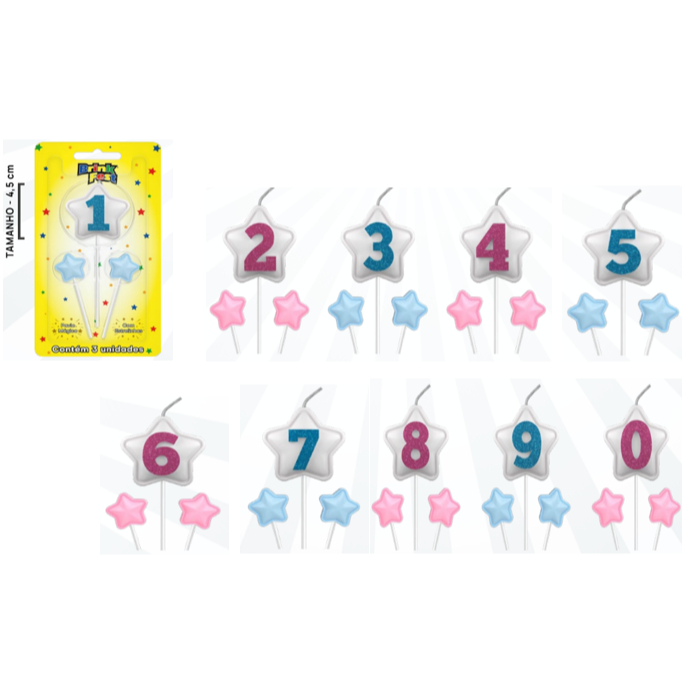 Vela de Aniversário Baby Star – kit com 3 unidades (Azul ou Rosa)