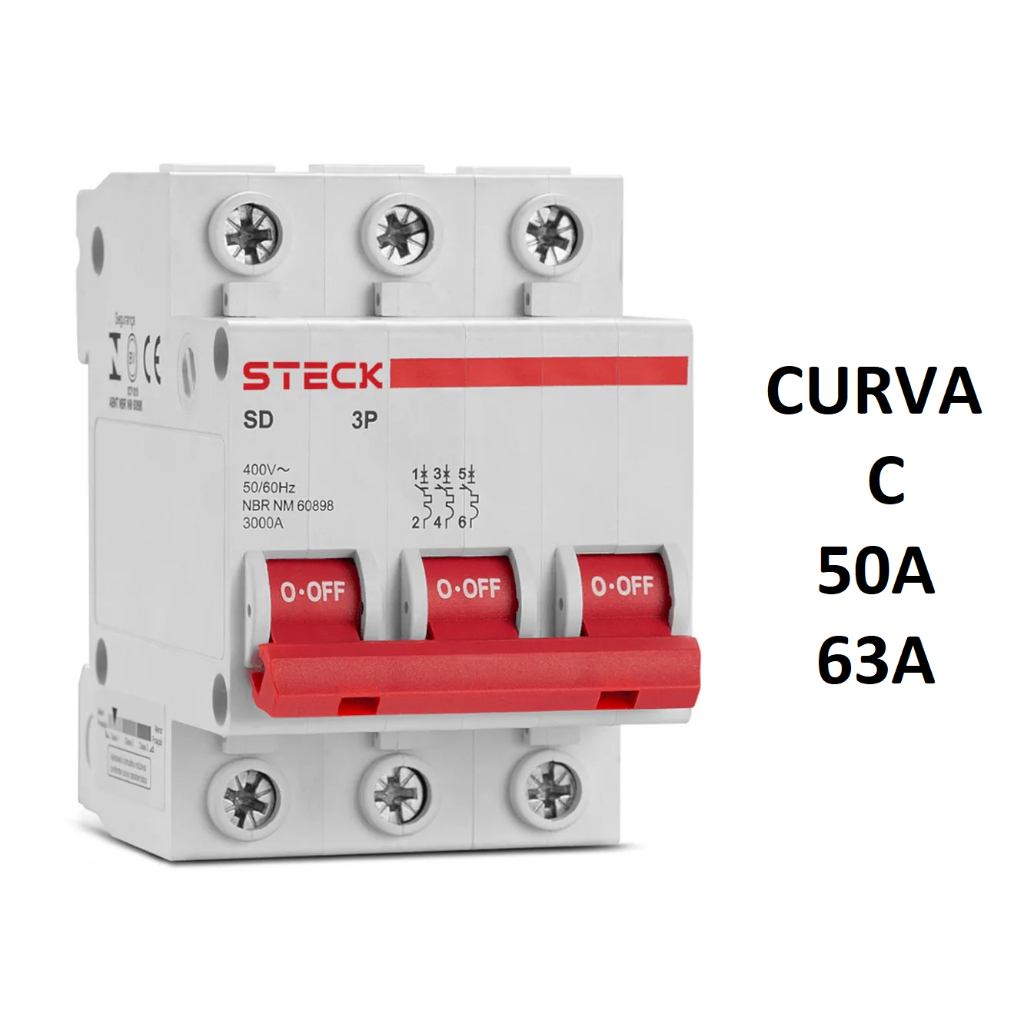 Disjuntor Tripolar 3 Polos 50A 63A Curva C STECK
