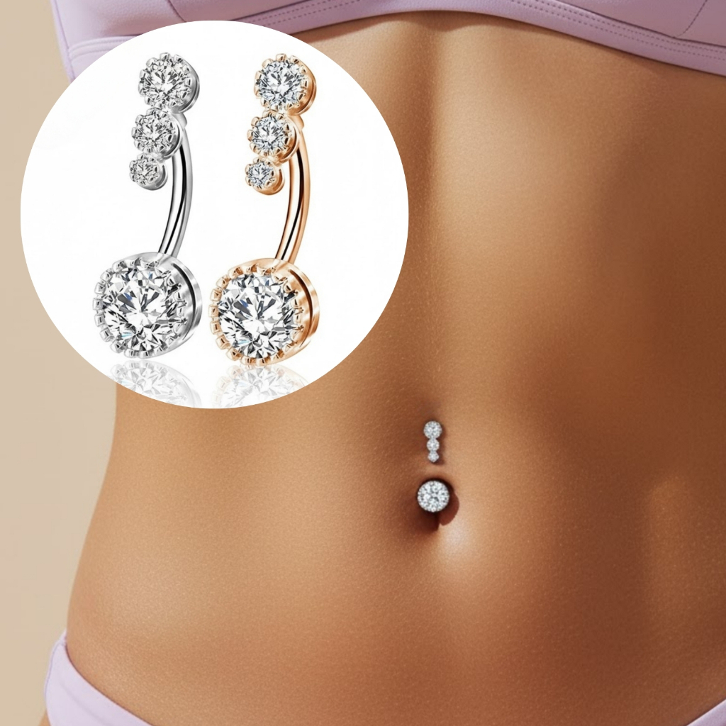 Piercing Umbigo Zircônia  Ponto de Luz Redondo Hipoalergênico Aço Cirúrgico  Acessórios Femininos em Oferta na Shopee