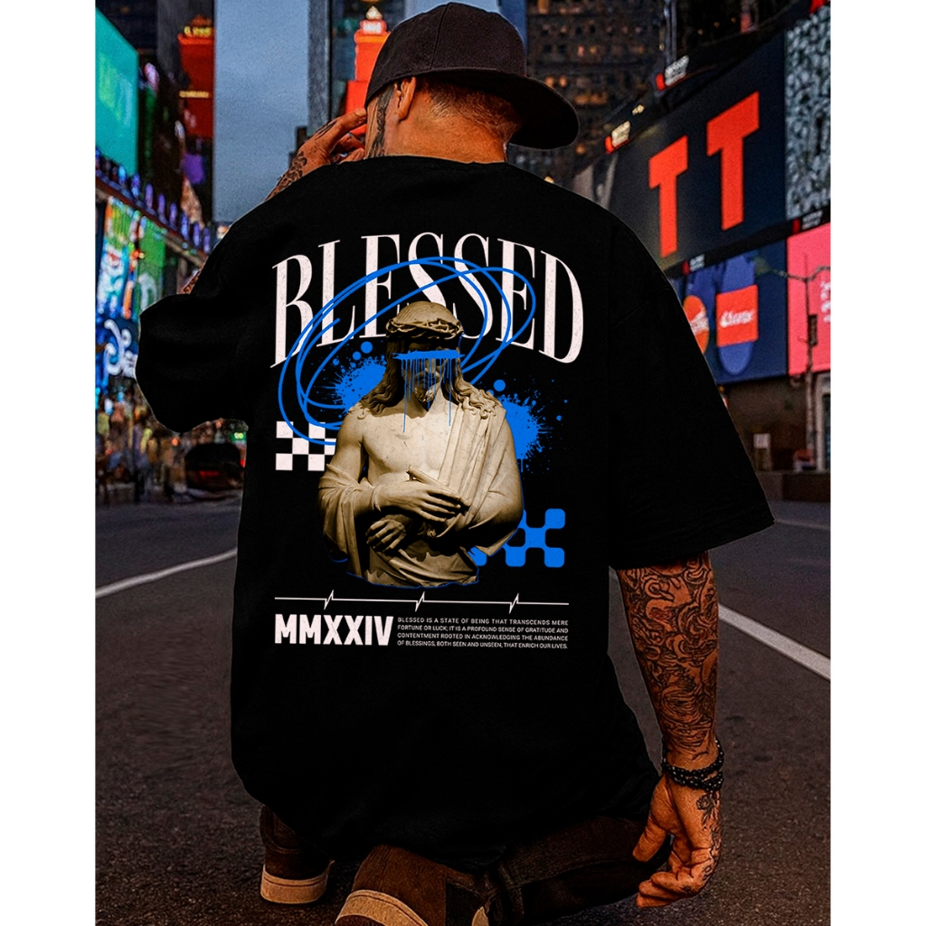 Camiseta Streetwear Masculina Oversized Blessed Estatua Camisa Alta Qualidade Premium Unissex Básica em Oferta na Shopee