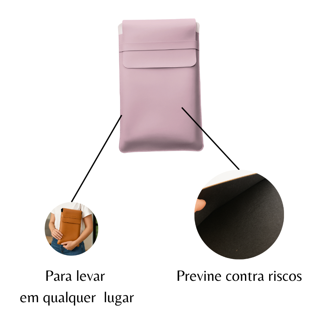 Luvas Pasta Capa Case Para Notebook Couro Rosa Clarinho Rose 13, 15,6 e 17