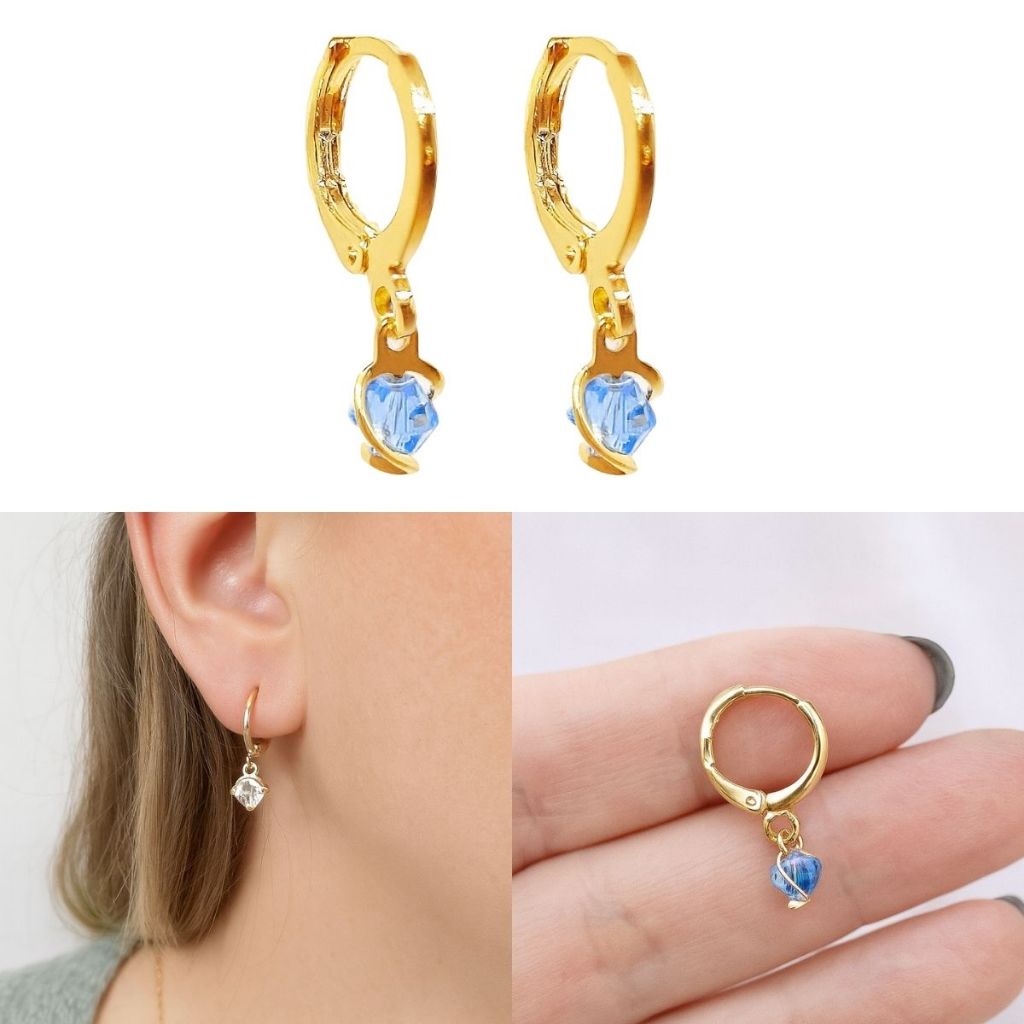 Brinco de Argola com Cristal Aro Azul Banhado a Ouro 18k Semijoia de Qualidade com Garantia