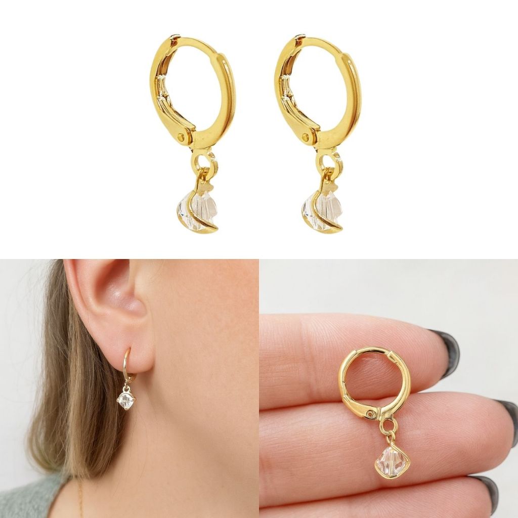 Brinco de Argola com Cristal Aro na cor Cristal Banhado a Ouro Semijoia de Qualidade com Garantia