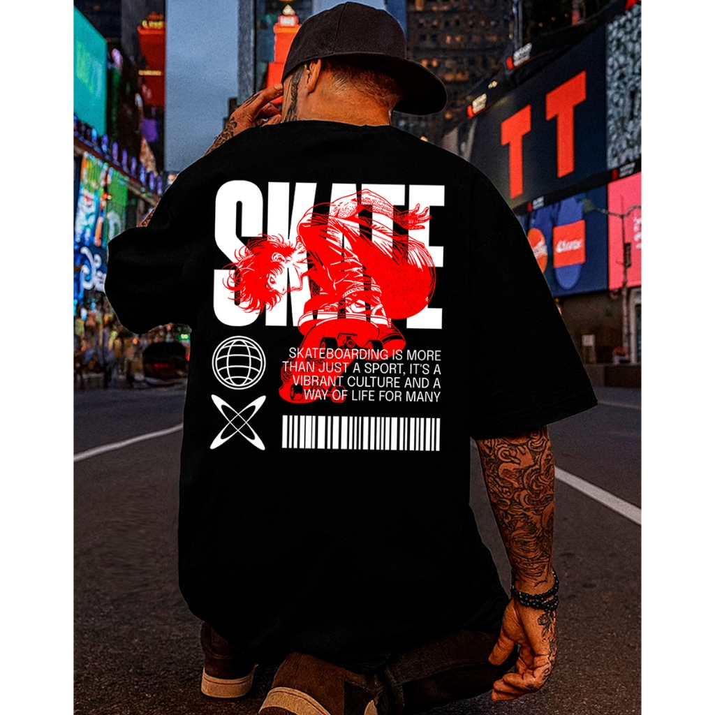 Camiseta Streetwear Masculina Oversized Skate Culture Estampada Camisa 100% Algodão Penteado Premium