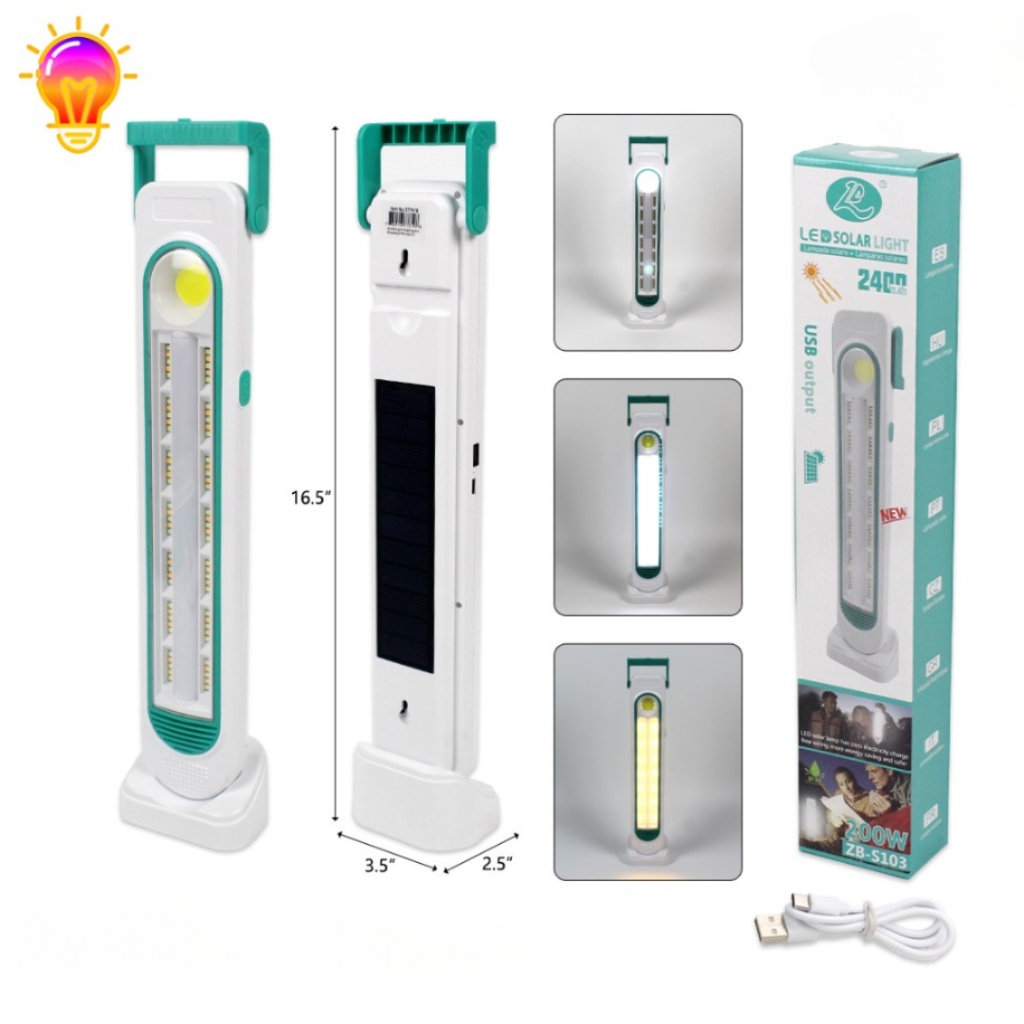 Luminária de Emergencia Portátil Recarregável Solar e USB 200W de Potencia