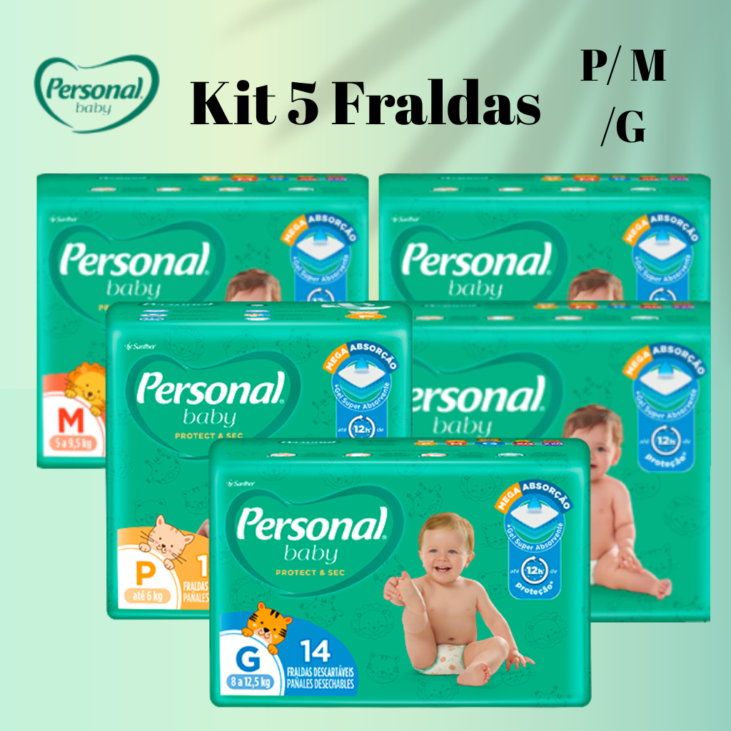 Promoção 5 Pacotes Fraldas Descartáveis Personal Baby Jumbinho Escolha o Tamanho P/M/G