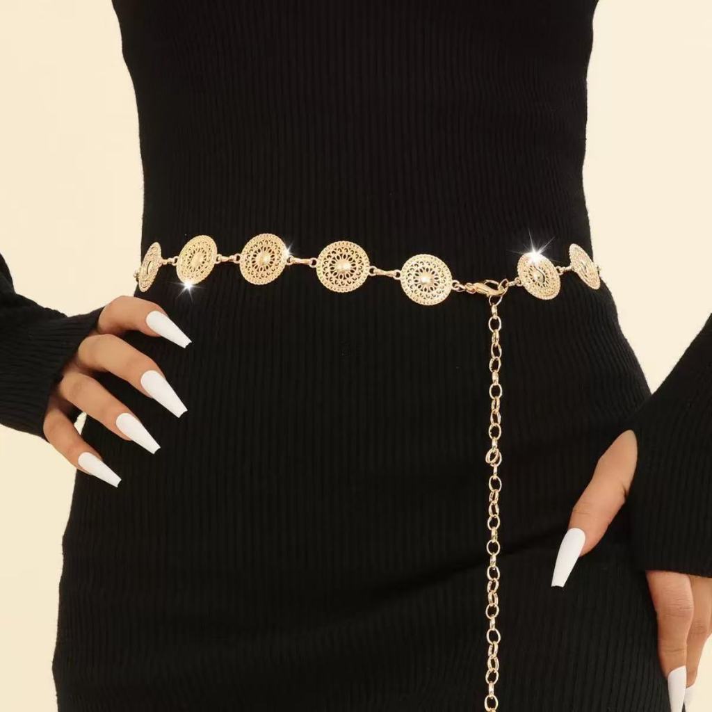 Corrente Moda 0309-1 Cinto Dourado Prata Estiloso Acessório Feminino Moda Influencer