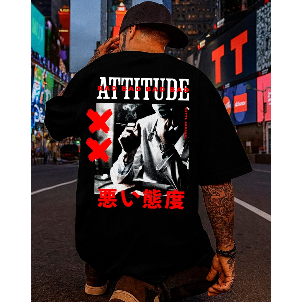 Camiseta Streetwear Masculina Oversized Attitude Estampada Frente e Costas Algodão Penteado Premium