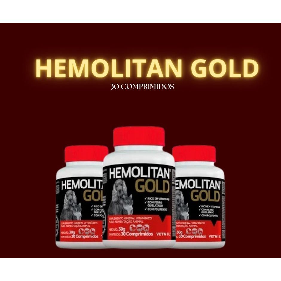 Suplemento Hemolitan® Gold 30 Comprimidos Auxiliar na melhora da condição nutricional Para Pets