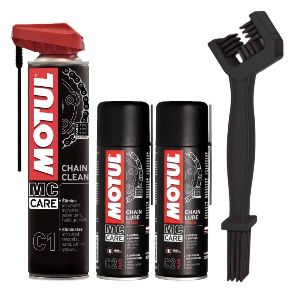 Kit Motul Limpa e Lubrifica Correntes C1 + C2 + Escovinha de Limpeza em Oferta na Shopee