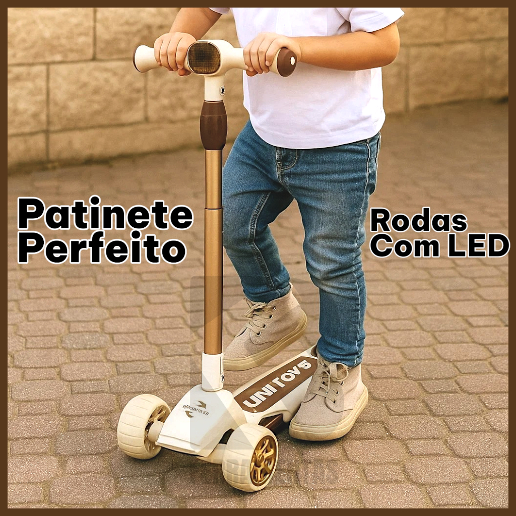 Patinete Super Leds Infantil Branco Luzes LED Rodas Brilhantes Scooter Criança Estável e Seguro