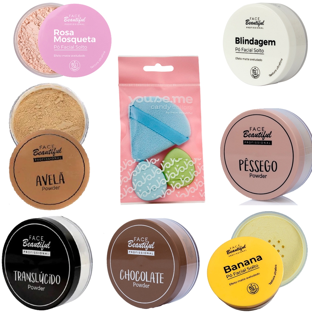 Kit Pó Facial Vegano Solto e Esponja aplicadora Youse.me Face Beautiful em Oferta na Shopee