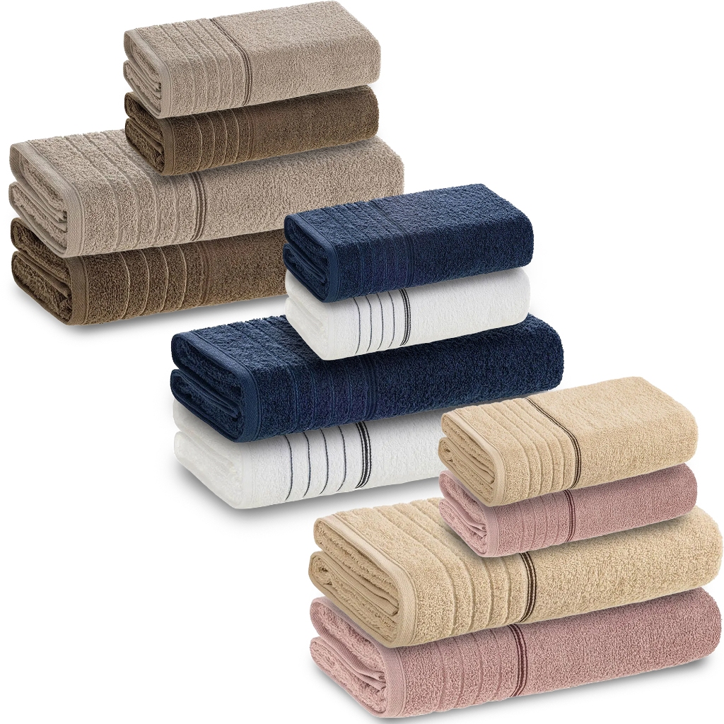 Jogo Toalha De Banho Karsten Macia E Grossa 100% Algodão Kit Banho e Rosto Barrado Bressan em Oferta na Shopee