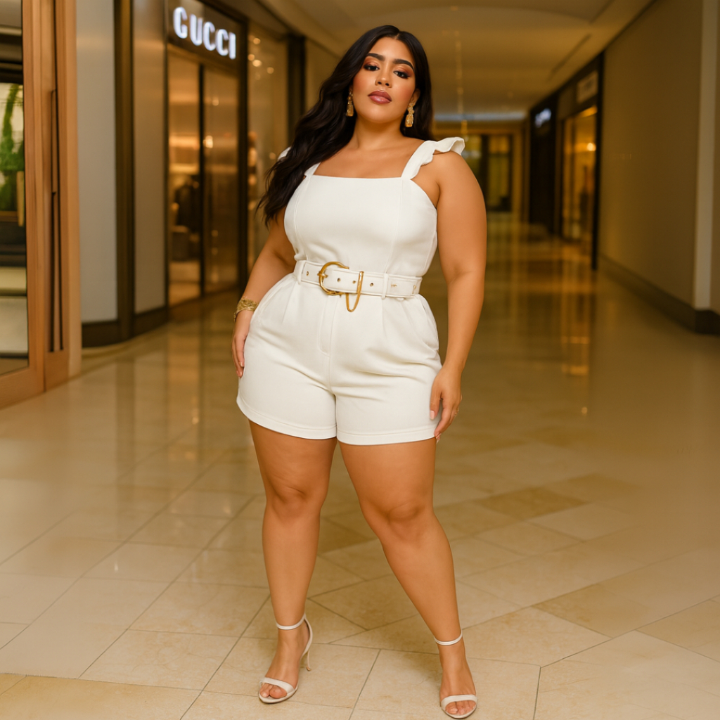 That Girl Plus Macaquinho Macaquito Macacão Short Babado no Ombro Plus Size Com Cinto em Oferta na Shopee