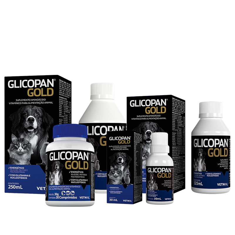 GLICOPAN GOLD SUPLEMENTO ENERGÉTICO PARA RECUPERAÇÃO RÁPIDA EM CÃES,GATOS, AVES.