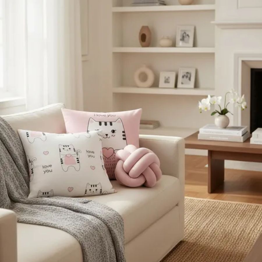 Kit 02 Almofadas Lindas 42cm x 42cm Enchimentos E Uma Almofada Nozinho Rose Lindas Decorativa Gato