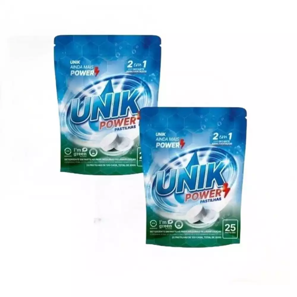 Kit 2 Detergente Unik Power Pastilha 2 em 1 para Lava Louças com Secante