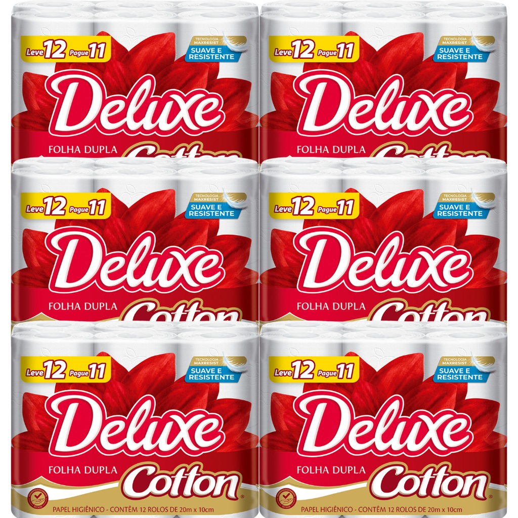 Papel Higienico Deluxe Cotton Folha Dupla Pacote Leve 12 Pague 11 Rolo 20m