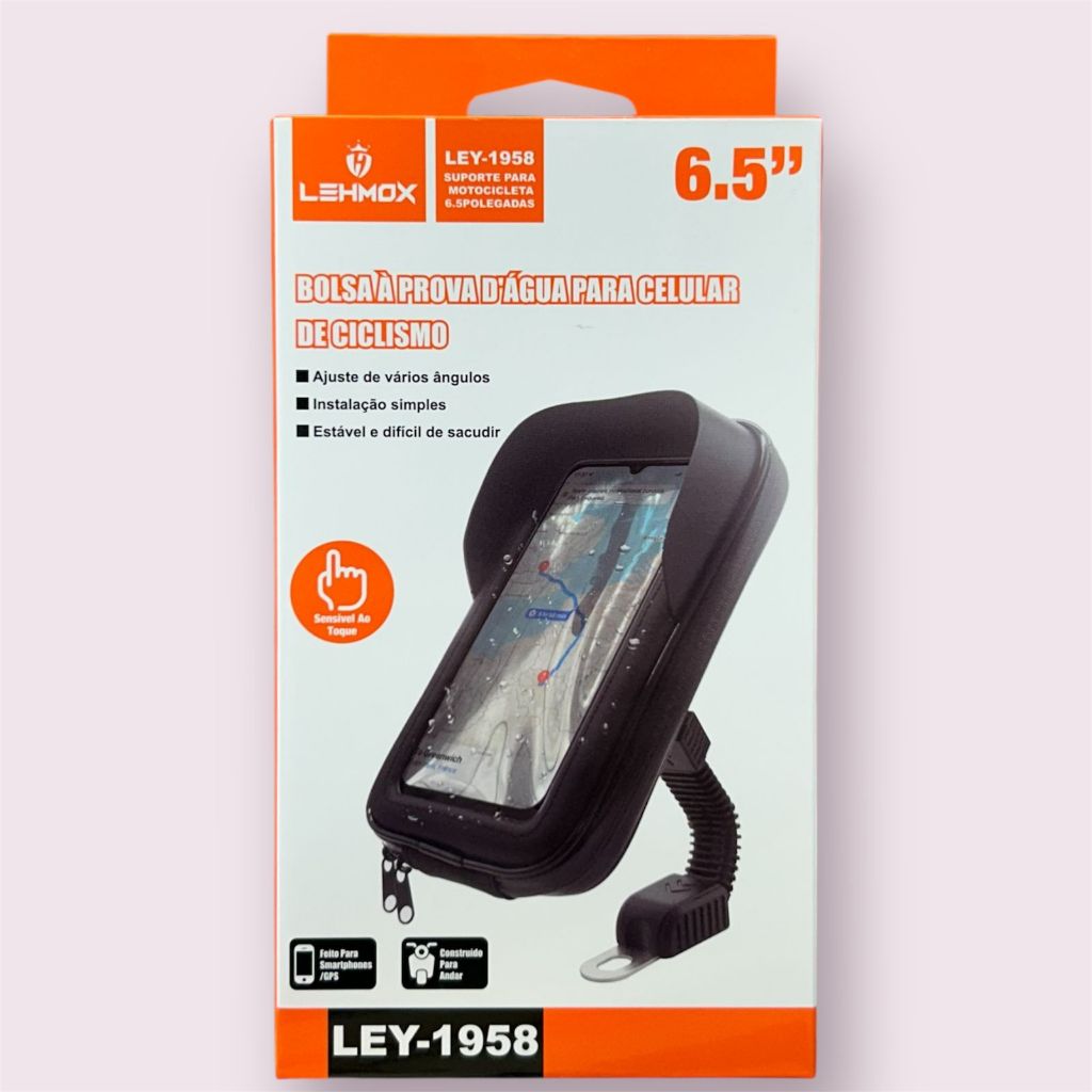 Suporte para moto a Prova d'água Le-1958 Lehmox Cor Preto Até 6.5 Polegadas