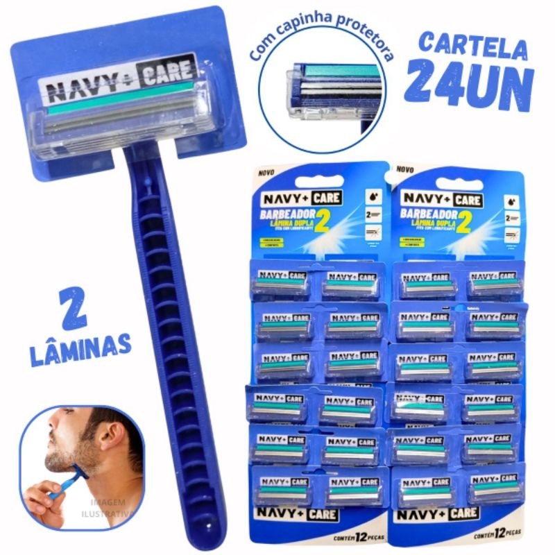 Barbeador Gilete de barbear lâmina dupla Navy+ Care capa protetora fita lubrificante