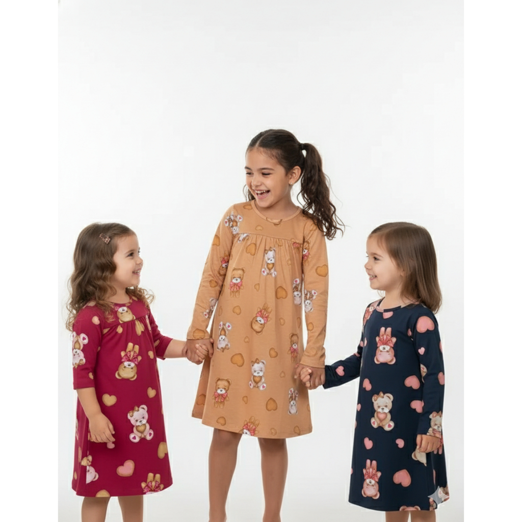 Vestido Infantil Inverno Meia Malha Manga Longa Kyly 1000730 em Oferta na Shopee