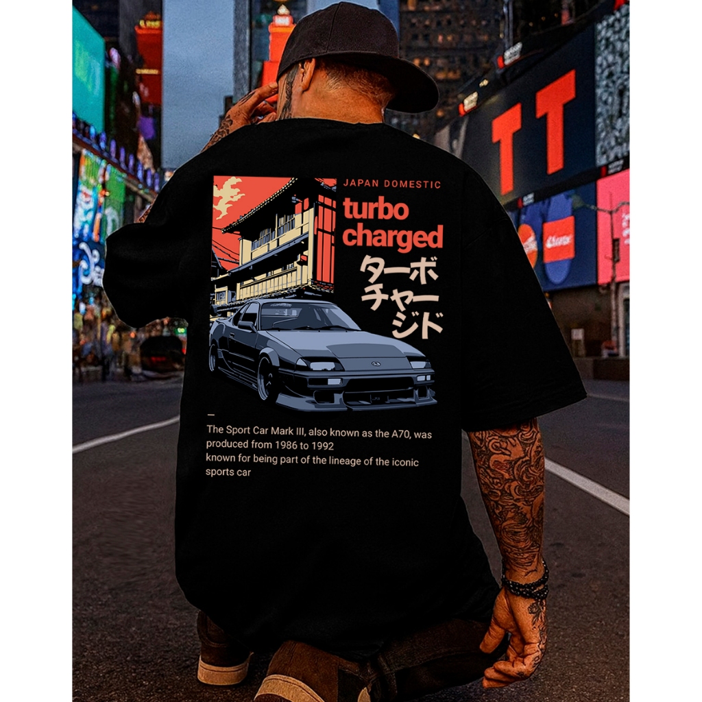 Camiseta Streetwear Masculina Oversized Turbo Charged Carro Estampada Algodão Penteado Premium