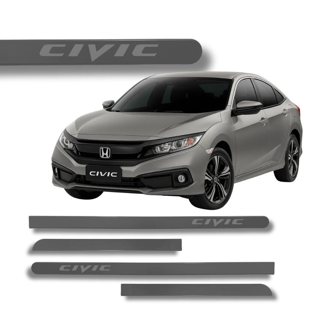 Jogo Friso Lateral Civic Cinza Iridium Ponta Redonda Protetor de Porta