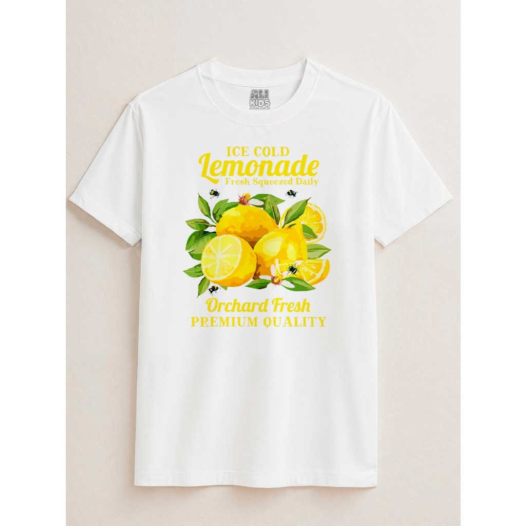 Camisa Lemonade Limões Juvenil e Infantil 100% Algodão 2 ao 16 anos Unissex