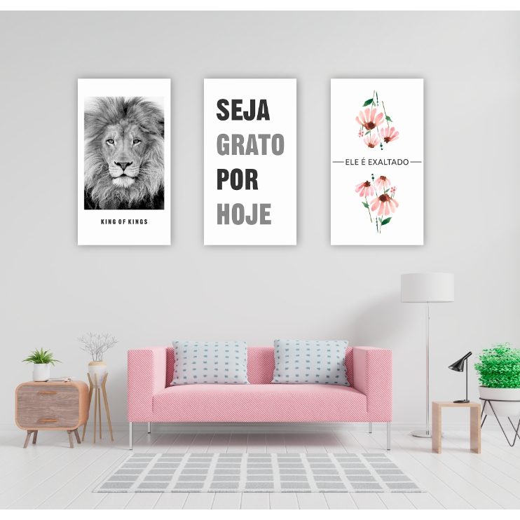 Quadros Decorativo Mdf kit 3 peças 0,28 X 0,50 King of Kings Reis dos Reis
