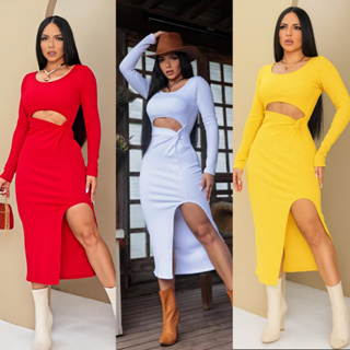 Vestido Feminino Manga Longa Inverno Tecido Anarruga em Oferta na Shopee