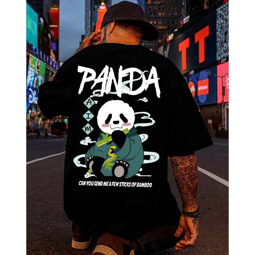 Camiseta Streetwear Oversized Estampada Panda Kawai Vintage Anime Camisa Casual 100% Algodão Premium